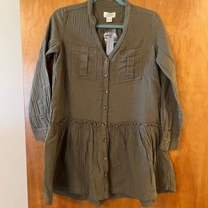 Anthropologie Maeve Katie Utility Tunic Dress Moss Green Pockets Petite 0P 0 P